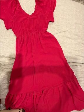 Reborn J Bold Red V-Neck Ruffle-Hem Maxi Dress